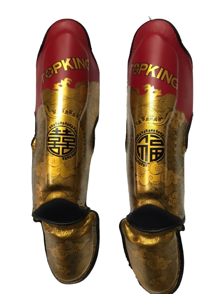 Top King Shin Guards TKSGCT-CN01 Fook & Double Happiness Red Gold