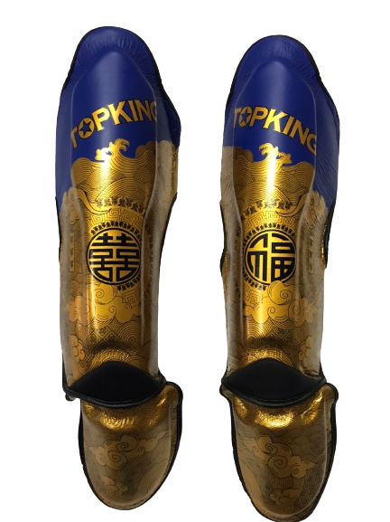 Top King Shin Guards TKSGCT-CN01 Fook & Double Happiness Blue Gold