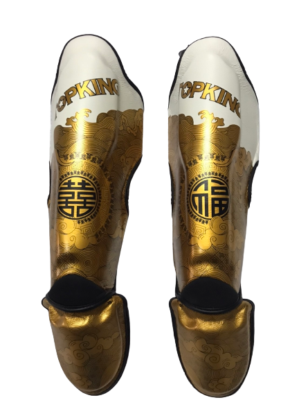 Top King Shin Guards TKSGCT-CN01 Fook & Double Happiness White Gold