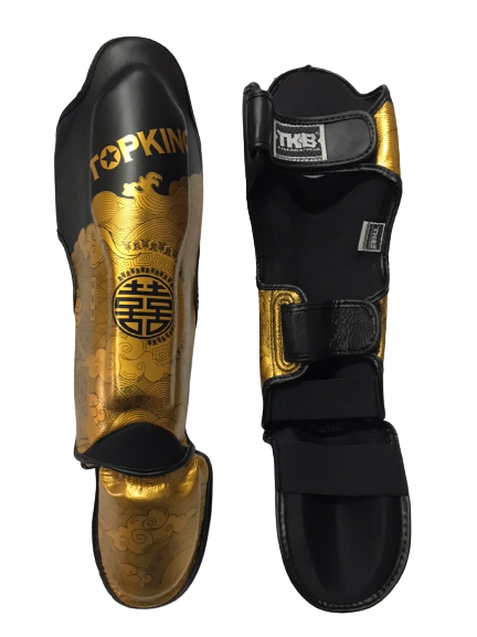 Top King Shin Guards TKSGCT-CN01 Fook & Double Happiness Black Gold