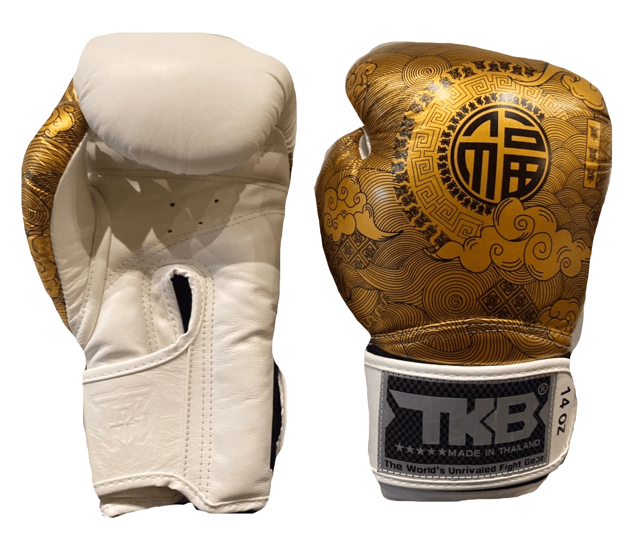 Top King Boxing Gloves TKBGCT-CN01 White with  "FOOK" & "DOUBLE HAPPINESS"