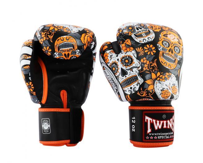 Twins Special Fancy FBGVL3-53 SKULL ORANGE/BLACK BOXING GLOVES